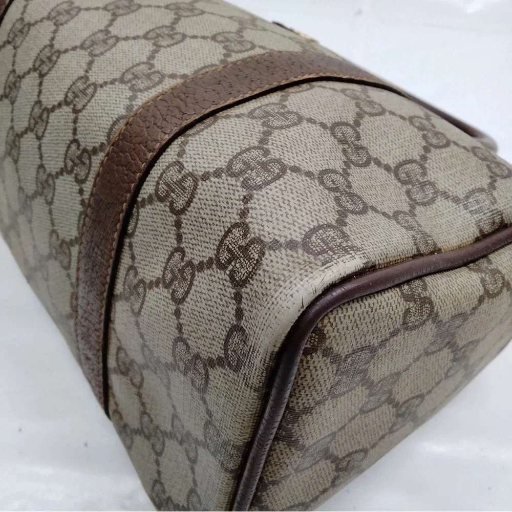 Gucci Brown and Beige GG Canvas Satchel with Green-Red Accent